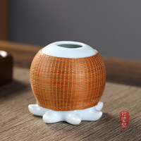 Vas Keramik Bambu Alami Berkelanjutan, Wadah Ikebana Mini Berkarbonisasi Bebas Bahan Kimia, Dekorasi Artisanal Oriental Ramah Lingkungan