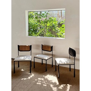 Chaise de salle à manger vintage, structure en métal, siège rembourré, style Wabi Sabi, pour usage domestique, adulte - Product Image 2