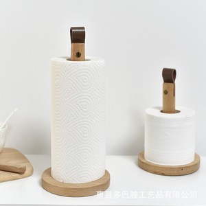 Porte-serviettes en papier en bois avec garniture en cuir, couleur bois naturel, style japonais, porte-papier toilette pour cuisine - Product Image 3