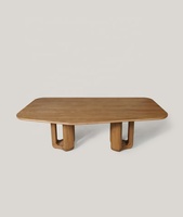 Table de salle à manger en bois de 250 cm, grande table de conférence moderne à double base avec finition en bois naturel pour hôtel et bureau (vente en gros)