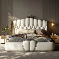 Base de Cama King Size Moderna de Cuero Genuino Suave con Almacenamiento, Estructura Duradera de Madera de Pino Ecológica