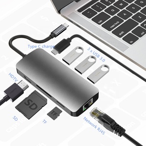 8 <span class=keywords><strong>In</strong></span> 1 USB C Ke Gigabit Ethernet RJ45 4K HDMI TF <span class=keywords><strong>SD</strong></span> dan USB-C PD Charge dan <span class=keywords><strong>3</strong></span> USB <span class=keywords><strong>3</strong></span>.0 Hub untuk MacBook Pro dan Samsung More - Product Image 1