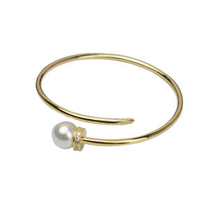 Wenchi Versatile S925 <b>Silver</b> <b>Solid</b> <b>Bracelet</b> Women's Handloop Trendy Pearl Empty Handmade Accessories Jewelry Findings Components - Product Image 5