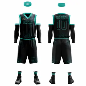 Yeni genç basketbolu üniforma Set giymek son özel tasarım renk yeşil yüceltilmiş basketbol forması