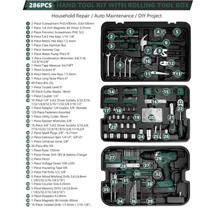 Taladro Eléctrico de Litio, Juego de Herramientas de 286 Piezas, Taladro Inalámbrico de Impacto de 21V, Estuche Rodante, Kit de Acero - Product Image 4