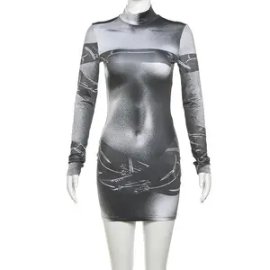 2024 Spring And Summer New Women's 3d Printed High -neck Tight Dresses For Ladies Vestido De Verano