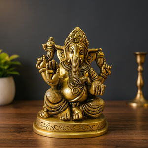 Statue de Ganesha en laiton faite à la main, figurine du Dieu hindou traditionnel Lord Ganesh, décoration multi-pièces pour la maison, le bureau ou la table. - Product Image 5