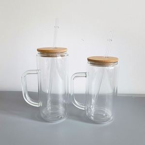 Vaso de doble pared de 12oz, 15oz, 20oz para pedrería con pajita de plástico transparente con asa y tapa de bambú, preperforado, cristalino - Product Image 3