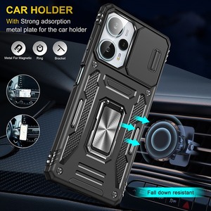 Funda de teléfono con soporte de anillo de armadura protectora de lente de cámara deslizante para Xiaomi Poco X6 F5 X5 X4 Pro / <span class=keywords><strong>Redmi</strong></span> K70E / <span class=keywords><strong>Redmi</strong></span> Note <span class=keywords><strong>12</strong></span> Turbo - Product Image 5