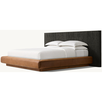 Tête de lit extensible RH Oak avec revêtement en cuir, design moderne, mobilier de chambre de haute qualité, lit en bois extensible