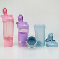 JUNVOY Nouvelle bouteille de sport fitness en plastique anti-fuite, style américain, personnalisable, avec compartiment à poudre pour shaker de protéines