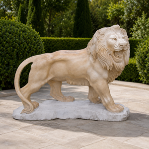 Estatua de <span class=keywords><strong>León</strong></span> de Mármol Beige para Exteriores, Escultura de Animal de Piedra Natural Grande para Jardín y Paisajismo - Product Image 2