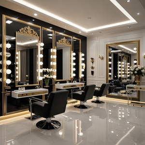 Gold Black Luxury Modern Design Barber Station for Beauty Salon Hair Salon Barber Shop with Wood Material and Salon <b>Mirror</b> - Product Image 2