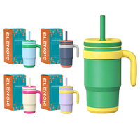 Gobelets isothermes personnalisés en acier inoxydable anti-déversement pour enfants avec poignée et paille en silicone, double paroi, réutilisables, sans BPA