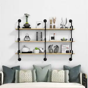 Cổ Công Nghiệp Wall Mount Kim Loại Sắt Ống Kệ Tủ Sách Cổ Điển Retro DIY Kệ Sách Nhà Lưu Trữ Nổi Tường Kệ