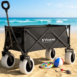 Big All-Terrain 9 Inch PU Wheels Beach Wagon Large Capacity Foldable Camping Wagon Cart for <b>Sand</b> Beach - Product Image 1