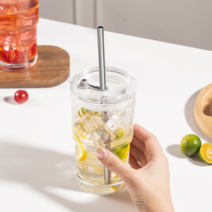 Bicchiere in Vetro <span class=keywords><strong>da</strong></span> 480ml con Coperchio e Cannuccia, Design <span class=keywords><strong>a</strong></span> Diamante, Riutilizzabile, Sicuro per Alimenti, per Caffè Freddo, Tè, Succo - Novare - Product Image 3