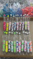 Stylo créatif DIY multicolore en pâte polymère, orné de nœuds et de perles entièrement serties de diamants, pour diffusion en direct transfrontalière, avec perles à poser, idéal comme cadeau ou en boîte surprise.