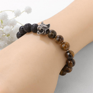 Pulsera <span class=keywords><strong>El</strong></span>ástica de Piedra Volcánica Natural con Cabeza de <span class=keywords><strong>Lobo</strong></span>, Joyería de Moda Comercial para <span class=keywords><strong>Hombre</strong></span> - Product Image 5
