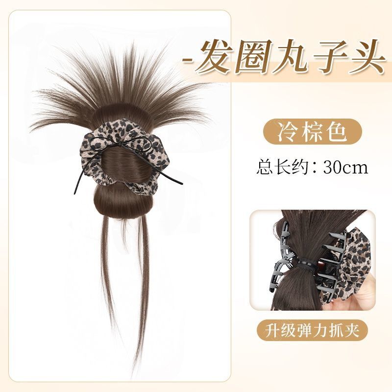 ยางรัดผมลายเสือดาวพร้อมที่คาดผมขนนก [สีน้ำตาลอ่อน]