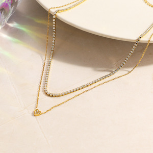 Collar de Acero Inoxidable con Colgante de Diamantes Apilables, Chapado en Oro de 18k, Forma de Corazón, Minimalista, de Lujo, Cadena para Clavícula, para Uso Diario - Product Image 4