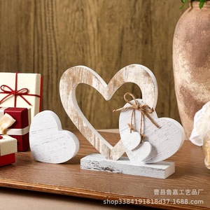 Wooden Heart Ornament <b>Retro</b> White Solid Wood Valentine'S Day <b>Gift</b> Desktop Decoration Living Room Home Decor - Product Image 1