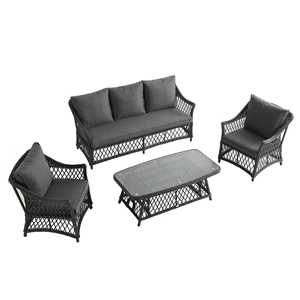 Conjunto de Muebles de Jardín Impermeables con Mesa de Comedor de Altura Ajustable, Sillón Grande de Mimbre, Sofá de Ratán para Exteriores - Product Image 5