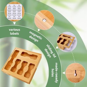 Bamboo Food <b>Wrap</b> Storage Box Wall Mounted <b>Kitchen</b> Organizer Multi Function Wooden Cutting Box For Aluminum Foil And Plastic Bags - Product Image 3