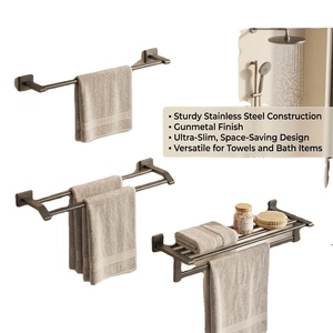 Porte-serviettes mural en acier inoxydable finition canon de fusil moderne avec étagère de rangement pour salle de bain - Product Image 1