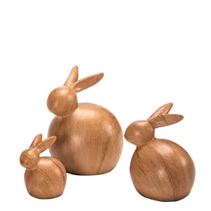 Sahte ahşap tavşan figürinler seramik Bunny noel tatil ev dekor için figürler