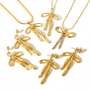 ต่างหูแบบโบว์ 18K ทอง ไทเทเนียม สตีล สร้อยคอ ชุดเครื่องประดับของขวัญสำหรับผู้หญิง TE6839-G - Product Image 3