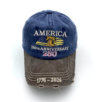 Casquette de papa en jean brodé, effet vieilli et délavé, pour le 250e anniversaire de l'Amérique 1776-2026, patriotique USA, vintage, sportive, formelle et respirante