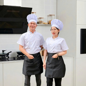 Uniforme de chef sur mesure OEM, manches courtes, blanc avec bordure noire, résistant aux taches, durable, vêtements de cuisine, hôtel, restauration - Product Image 6
