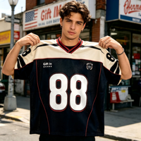 Maillot de football rétro en gros ODM, en maille patchwork, sérigraphie, numéro et logo personnalisés, col en V, style streetwear