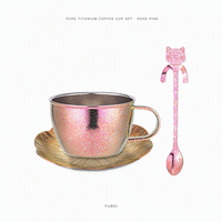 Tasse à café en titane pur, ensemble de tasses à latte de luxe avec soucoupe en titane pur, cuillère en titane, tasse à poignée pour boire du thé