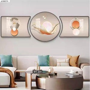 Triptyque décoratif moderne et épuré pour salon, peinture diamant en porcelaine de cristal sur toile, cadre en alliage d'aluminium, pour fond de canapé - Product Image 6