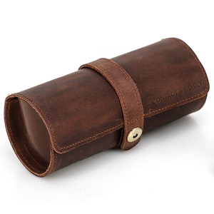 Wholesale Travel <b>Watch</b> Pouch Genuine Leather Quality Round 3 Slots Travel <b>Watch</b> Holder <b>Watch</b> Display <b>Cases</b> Roll Pouch - Product Image 5