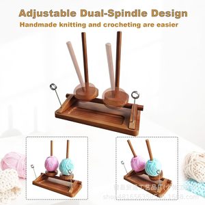 Support de bobine rotatif en bois à double axe, support de rangement pour fil à tricoter, organisateur de pelotes de laine rotatif à 360° pour la maison - Product Image 3
