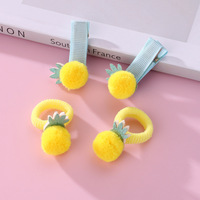Vente chaude mignon dessin animé métal tissu pinces à cheveux ruban arcs ensemble doux ananas pompon bec de canard frange décorations enfants