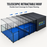 Toit rétractable télescopique multi-terrains pour padel et tennis avec roues, conception push-pull pour centre sportif et club