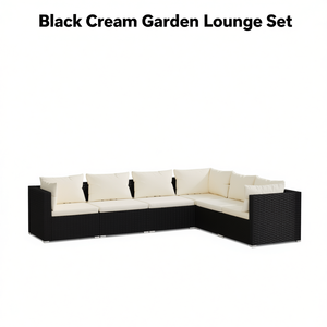 Set Lounge da Giardino Nero Crema 6 Posti in Rattan, Arredamento da Esterno dal Design Contemporaneo Resistente alle Intemperie - Product Image 1