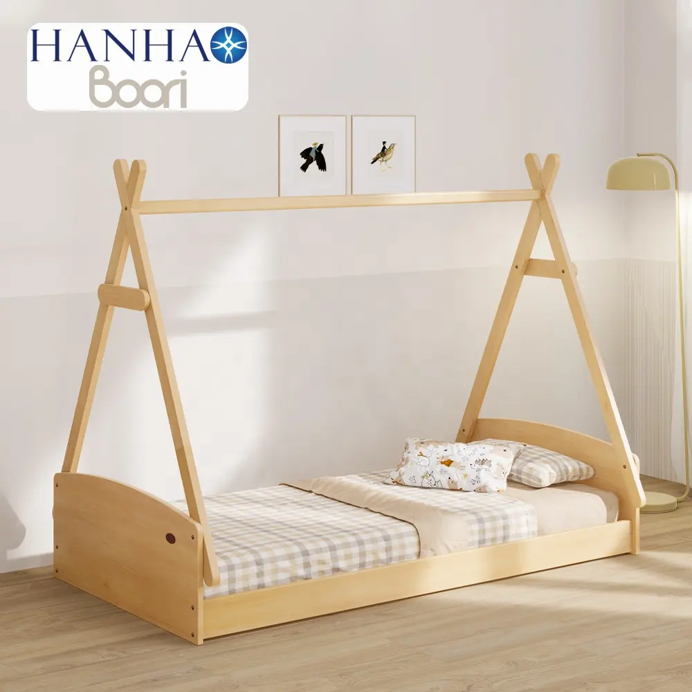 Only B2B Boori Montessori Twin Children Bed Solid Wood Kids Toddler Floor Bed Set House Design