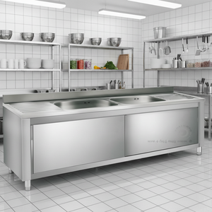 Fregadero Doble Comercial para Cocina con Mueble, <span class=keywords><strong>Banco</strong></span> <span class=keywords><strong>de</strong></span> Trabajo <span class=keywords><strong>de</strong></span> Acero Inoxidable, Estación <span class=keywords><strong>de</strong></span> Trabajo con Fregadero, Mesa <span class=keywords><strong>de</strong></span> Trabajo para Laboratorio - Product Image 4