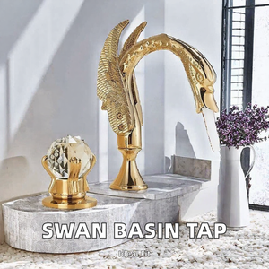 Robinet de lavabo Gold Swan à double poignée, mitigeur de salle de bain à poser, large, pour eau chaude et froide - Product Image 2