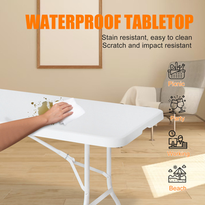 <b>Foldable</b> <b>Plastic</b> <b>Table</b>, Portable Heavy Duty <b>Table</b> for Camping, Picnic & Party, Multiple Sizes Available, White - Product Image 6
