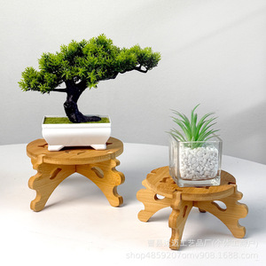 Bamboo Flower Stand Pot Base <b>Desktop</b> Indoor Plant Succulent Holder Ornament Fish Tank <b>Shelf</b> - Product Image 4