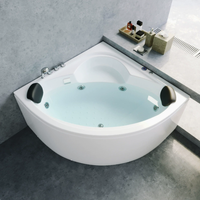 Baignoire d'angle triangulaire en acrylique avec jets de massage à remous, contrôle de température thermostatique, pour une immersion profonde