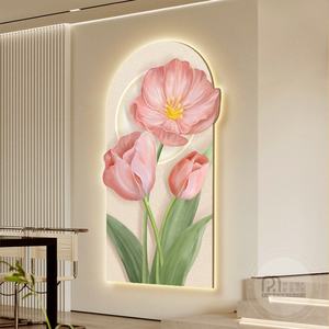 Lampe murale LED décorative pour la maison, peinture sur toile avec cadre floral, idéale pour le salon, crée un magnifique fond. - Product Image 1