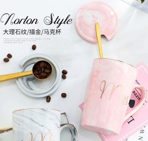 14oz Pink Grey Mr Mrs Souvenir Wedding Gift Couple Lover <b>Reusable</b> Ceramic Marble Coffee Tea <b>Mug</b> - Product Image 2