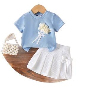 Completo Estivo per Bambine: T-shirt <span class=keywords><strong>Blu</strong></span> a Maniche Corte e Pantaloncini, Abbigliamento per Bambine all'Ingrosso - Product Image 2